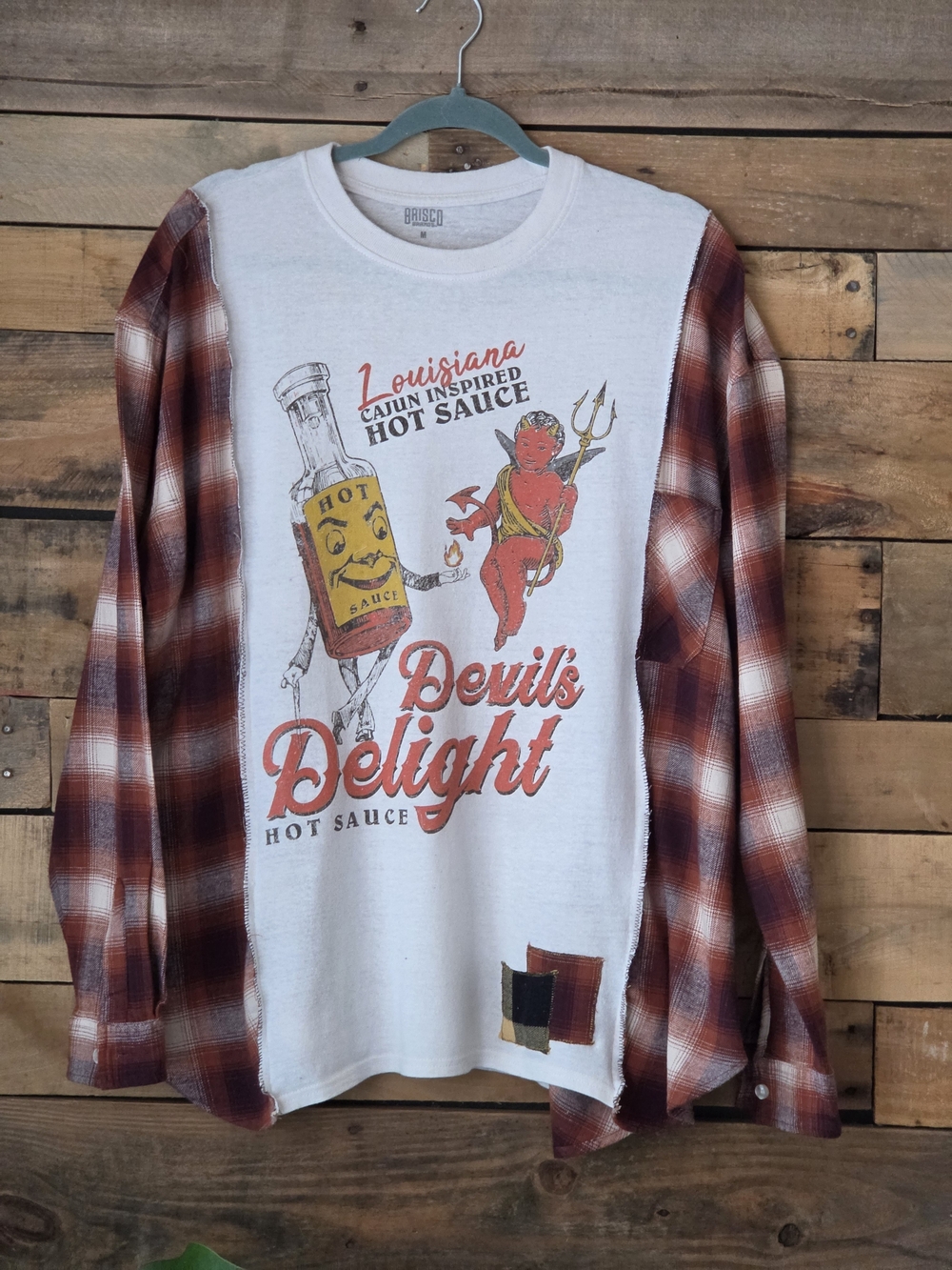 Upcycled Vintage Devil's Delight Graphic T-shirt With Plaid Long Sleeve - Picture 3 of 9